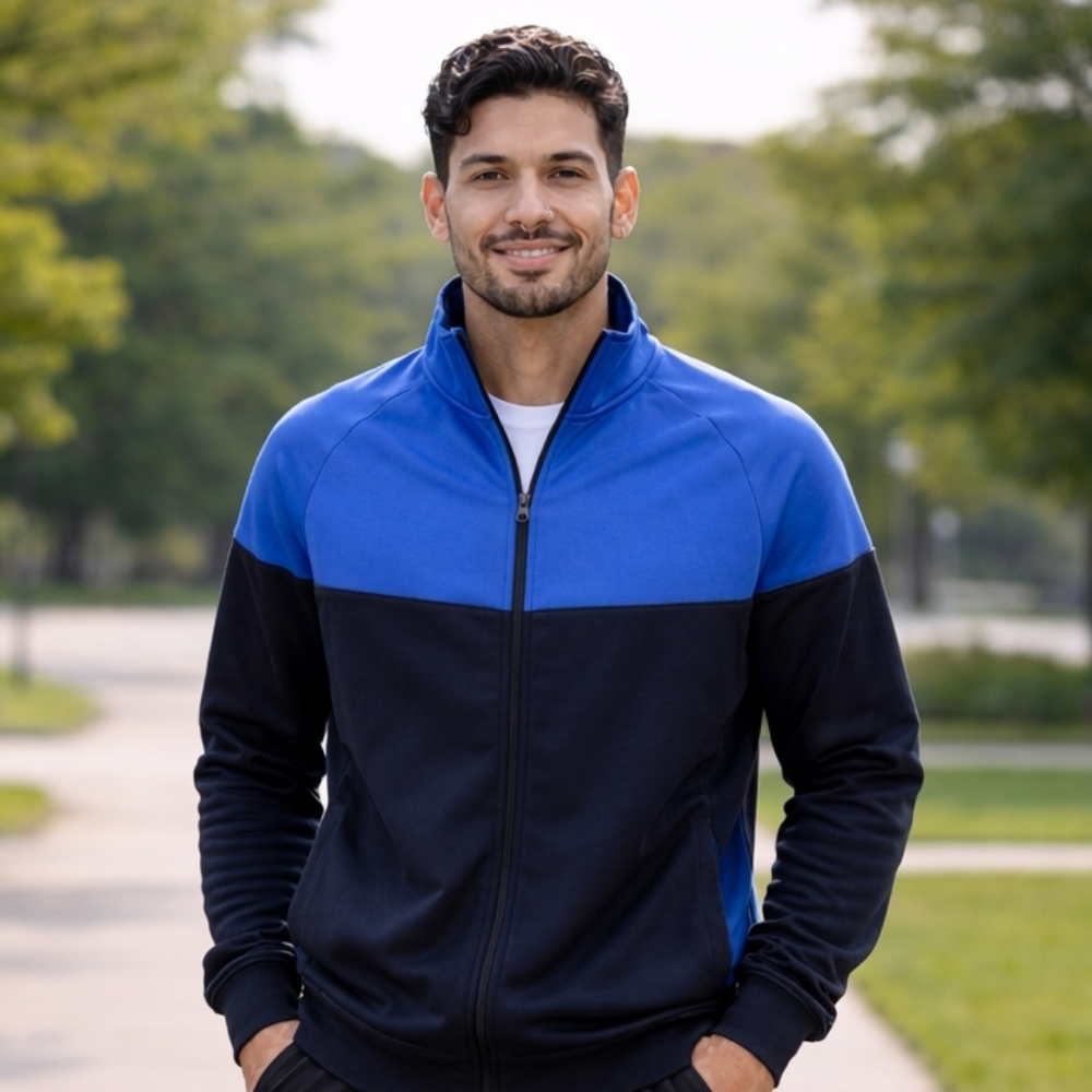 Men's Full Sleeve Track Jacket Size L Blue & Black, Sports, Jogging
